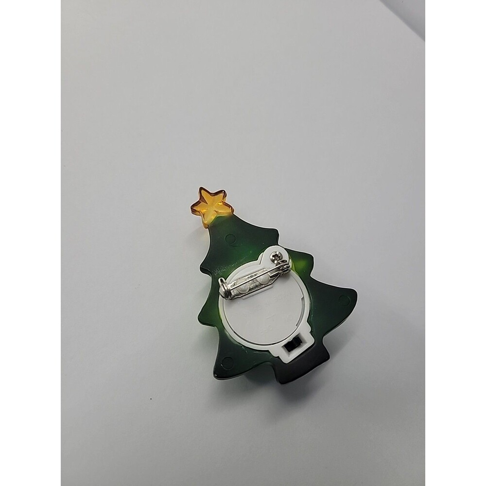 Vintage Plastic Christmas Tree Brooch Pin Green Red Oranments Star Topper Light - Picture 12 of 12